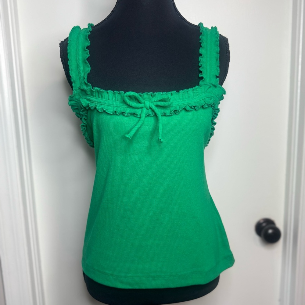 Maeve by Anthropologie Dorrie  Ruffled Straps Bow Details Cotton Tank Top XL